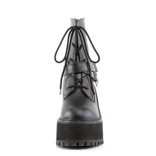 Demonia Women's Assault-101 Platform Ankle Boots - Black Vegan Leather D7439-62US Clearance